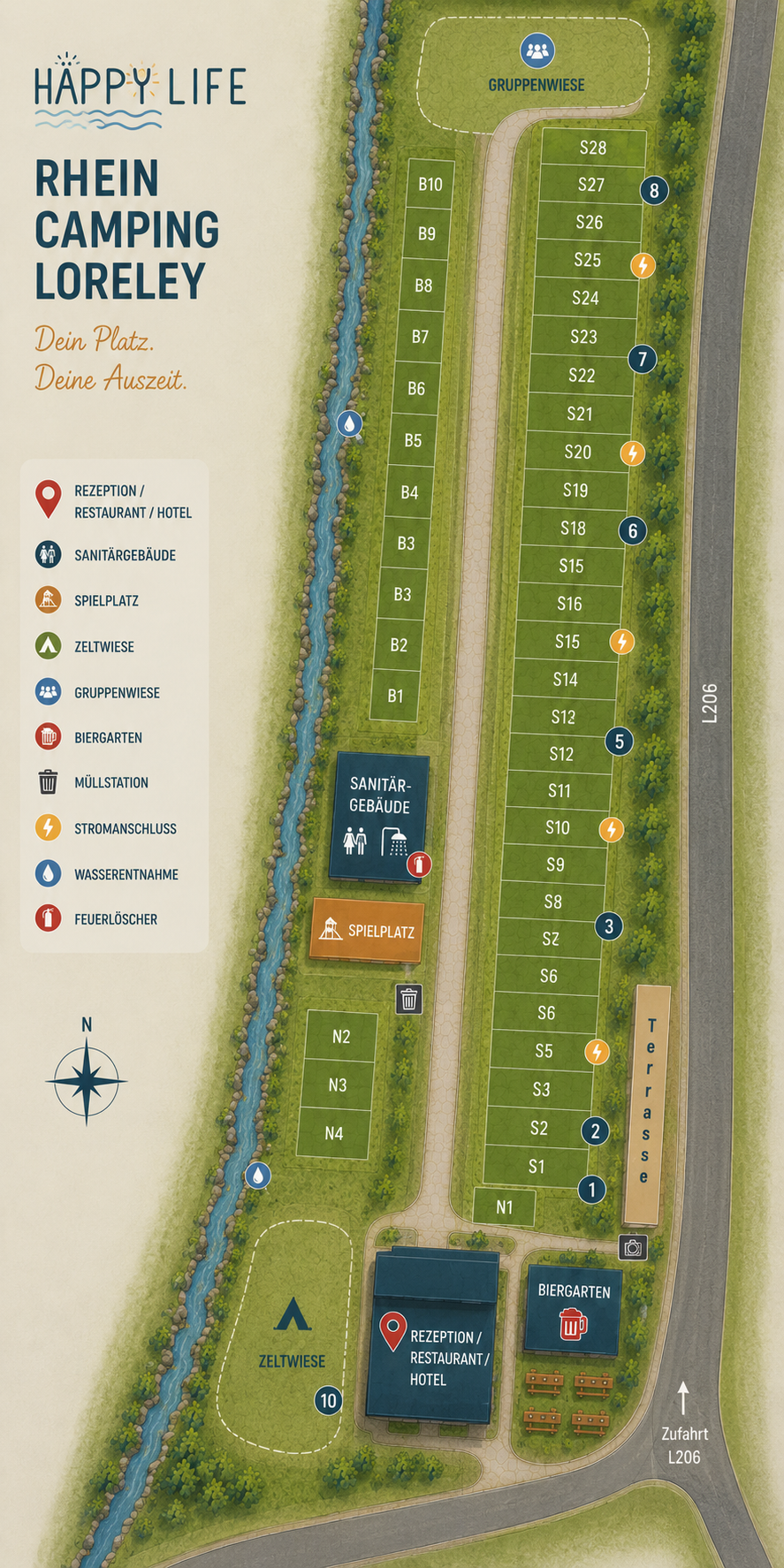 Platzplan Rhein Camping Loreley